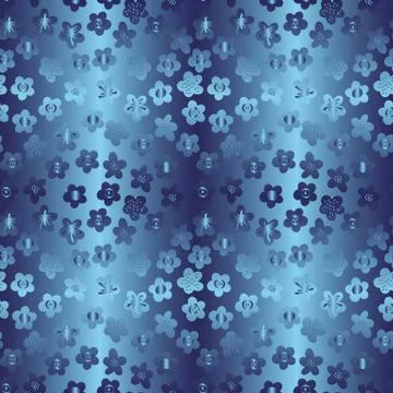 Seamless floral vector pattern in blue metallic gradient Stock Illustration