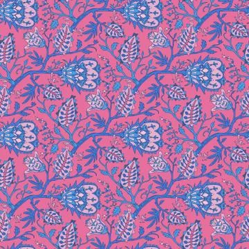 Seamless floral vector pattern with clusters of indian festival blue flowers Stock Illustration