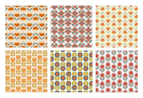 Seamless floral vector pattern with flower illustrations printable Illustrazione stock