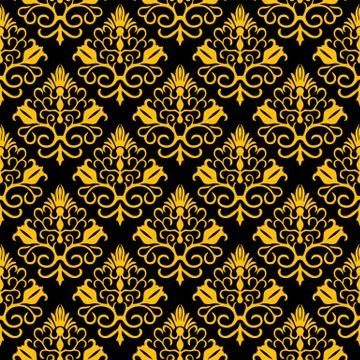 Seamless floral vector pattern. Golden and black. Stock Illustration