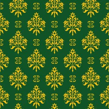 Seamless floral vector pattern. Golden and green. Illustrazione stock