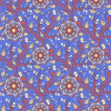 Seamless floral vector pattern with indian festival mandala flowers 스톡 일러스트