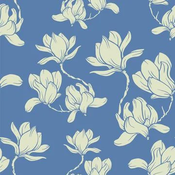 Seamless floral vector pattern, magnolia blossom Stock Illustration