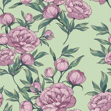 Seamless floral vector pattern with pink peonies. Stock Illustration