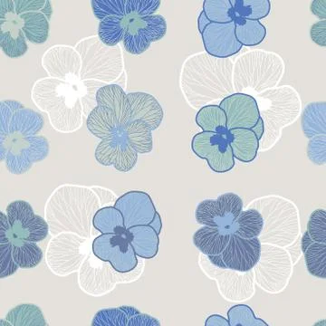 Seamless floral vector pattern in shades of blue. Stock Illustration