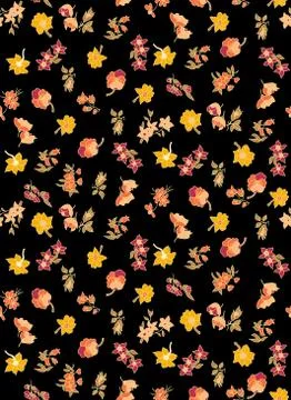 Seamless floraled pattern with yellow color on black background for textile or f Stock Illustration