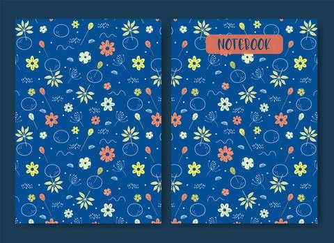 Seamless flourish pattern - cover design template. Notebook with springtime p Stock Illustration