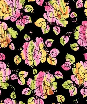 Seamless flower digital effect with black background Stock Illustration