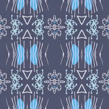 Seamless flower folk pattern. Abstract ethnic print. Watercolor batik background Illustrazione stock