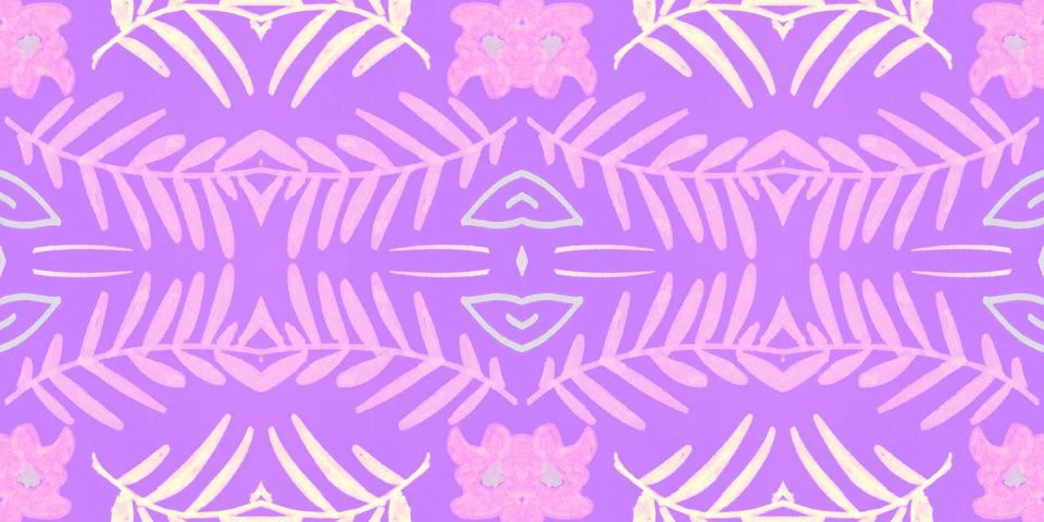 Seamless flower folk pattern. Abstract ethnic print. Watercolor batik background Illustrazione stock