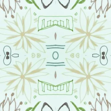 Seamless flower folk pattern. Abstract ethnic print. Watercolor batik background Stockillustratie