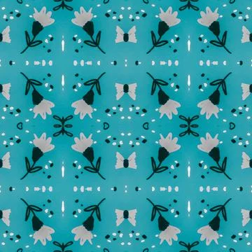 Seamless flower folk pattern. Abstract ethnic print. Watercolor batik background Stock Illustration