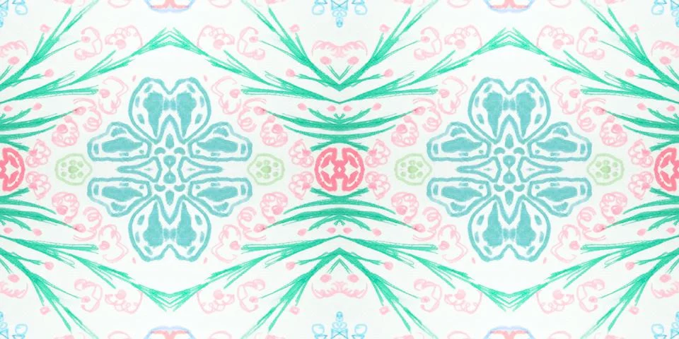Seamless flower folk pattern. Abstract ethnic print. Watercolor batik background 스톡 일러스트