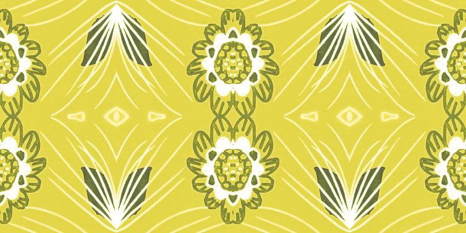 Seamless flower folk pattern. Abstract ethnic print. Watercolor batik background Stock Illustration