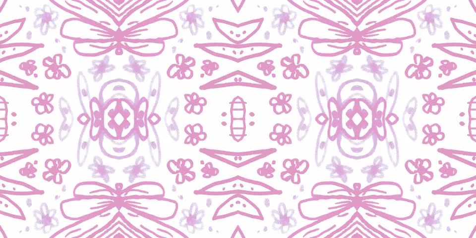 Seamless flower folk pattern. Abstract ethnic print. Watercolor batik background Stock Illustration