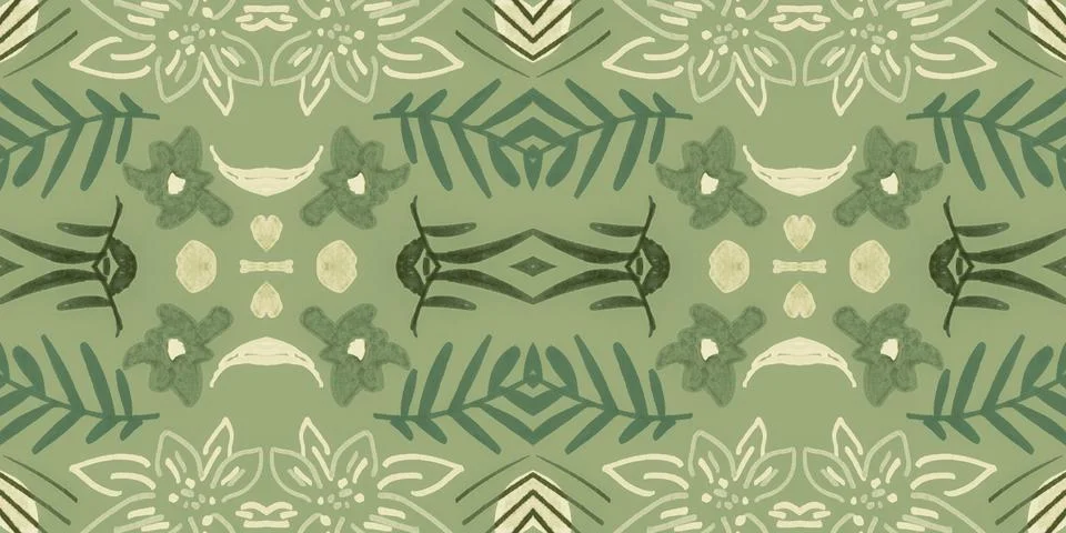 Seamless flower folk pattern. Abstract ethnic print. Watercolor batik background Illustrazione stock