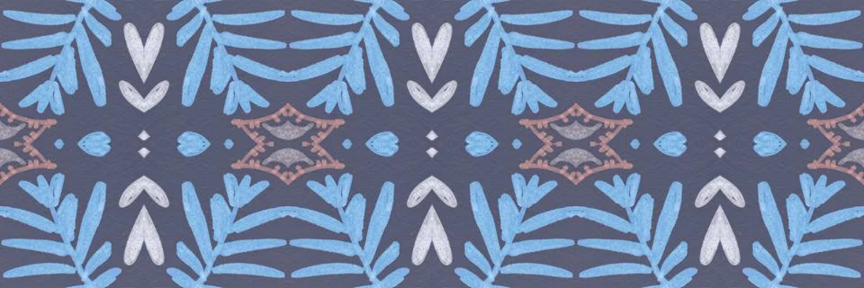 Seamless flower folk pattern. Abstract ethnic print. Watercolor batik background Illustrazione stock