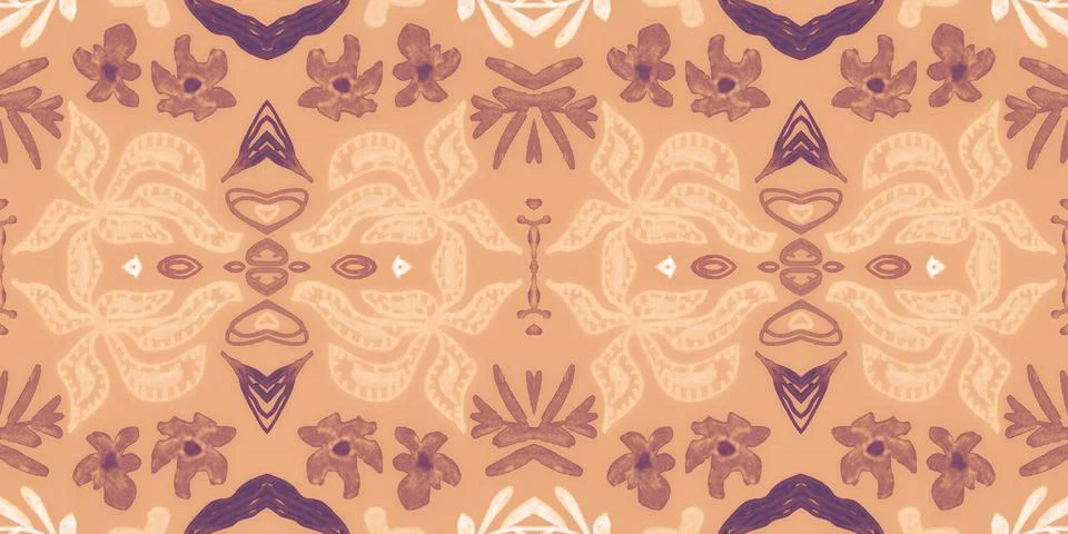 Seamless flower folk pattern. Abstract ethnic print. Watercolor batik background Stock Illustration