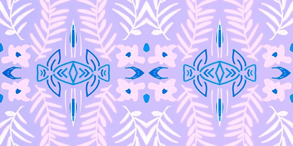 Seamless flower folk pattern. Abstract ethnic print. Watercolor batik background Stockillustratie