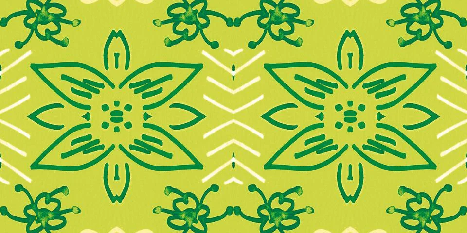 Seamless flower folk pattern. Abstract ethnic print. Watercolor batik background Stock Illustration