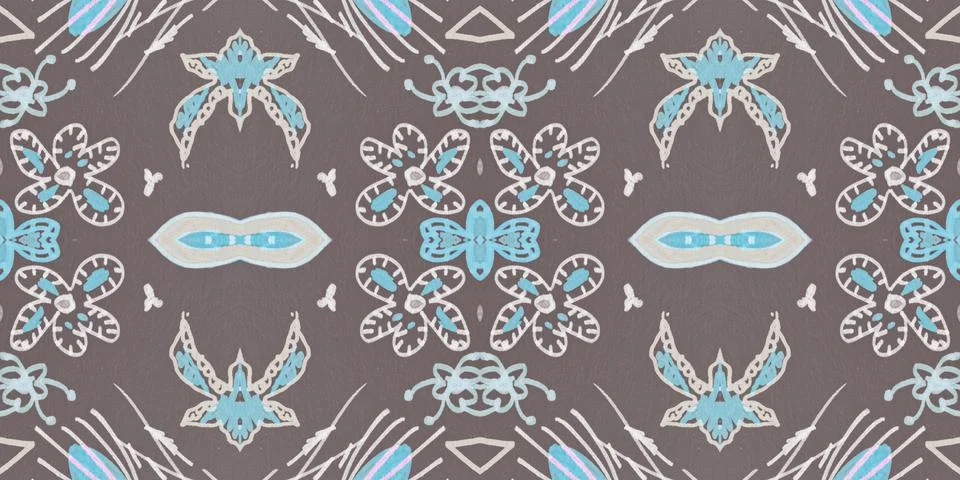 Seamless flower folk pattern. Abstract ethnic print. Watercolor batik background Stock Illustration