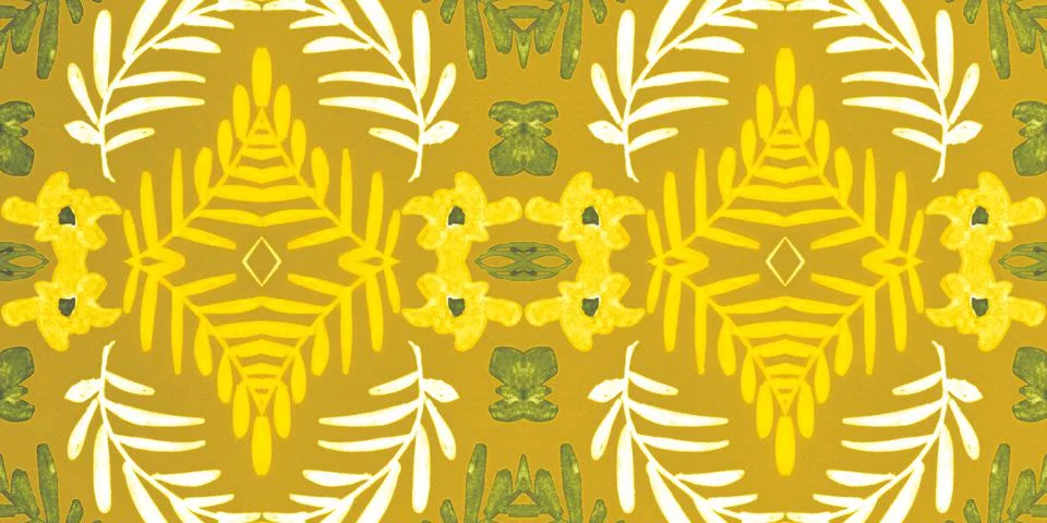 Seamless flower folk pattern. Abstract ethnic print. Watercolor batik background Stock Illustration