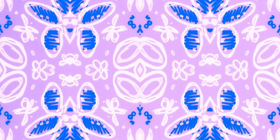 Seamless flower folk pattern. Abstract ethnic print. Watercolor batik background Stockillustratie