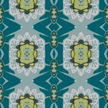 Seamless flower folk pattern. Abstract ethnic print. Watercolor batik background Stock Illustration