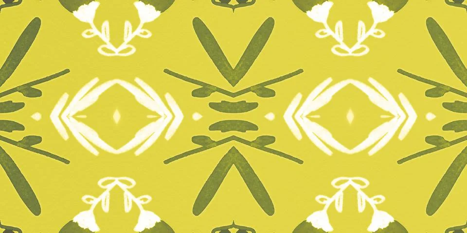 Seamless flower folk pattern. Abstract ethnic print. Watercolor batik background Illustrazione stock