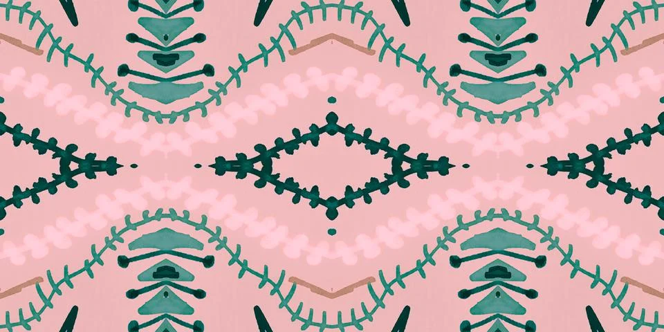 Seamless flower folk pattern. Abstract ethnic print. Watercolor batik background Stock Illustration