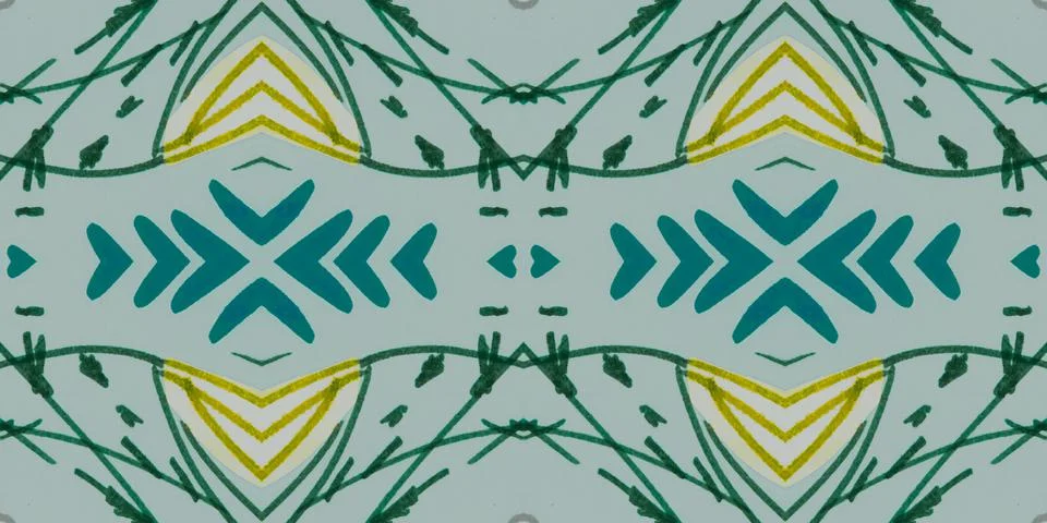 Seamless flower folk pattern. Abstract ethnic print. Watercolor batik background Stock Illustration