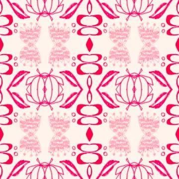 Seamless flower folk pattern. Abstract ethnic print. Watercolor batik background Stock Illustration