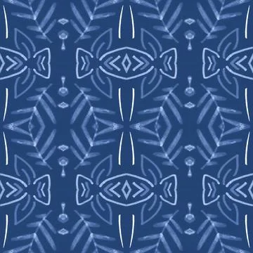 Seamless flower folk pattern. Abstract ethnic print. Watercolor batik background Stock Illustration