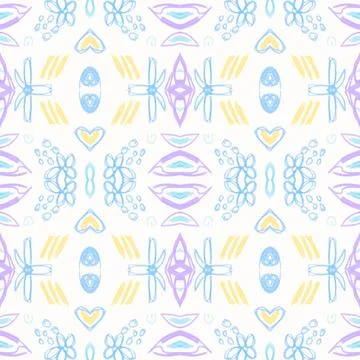 Seamless flower folk pattern. Abstract ethnic print. Watercolor batik background Stock Illustration