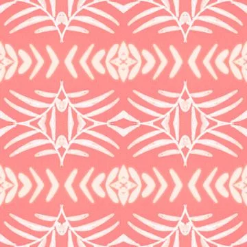 Seamless flower folk pattern. Abstract ethnic print. Watercolor batik background Stock Illustration