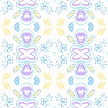 Seamless flower folk pattern. Abstract ethnic print. Watercolor batik background Illustrazione stock