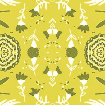 Seamless flower folk pattern. Abstract ethnic print. Watercolor batik background Illustrazione stock