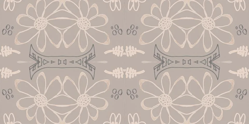 Seamless flower folk pattern. Abstract ethnic print. Watercolor batik background Stock Illustration
