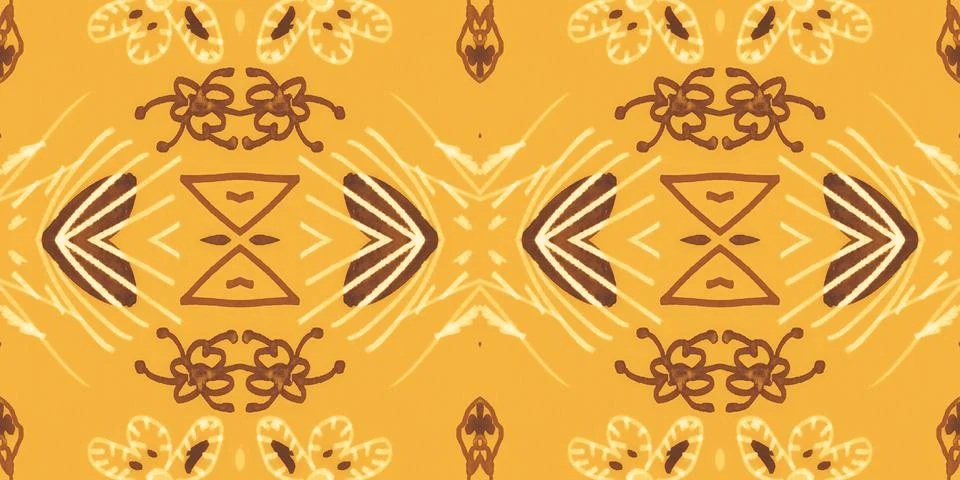 Seamless flower folk pattern. Abstract ethnic print. Watercolor batik background Illustrazione stock