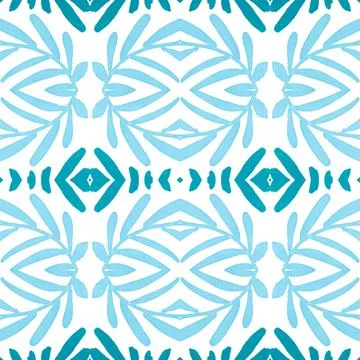Seamless flower folk pattern. Abstract ethnic print. Watercolor batik background Stock Illustration