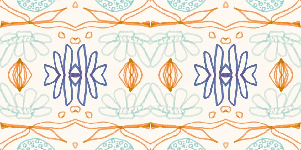 Seamless flower folk pattern. Abstract ethnic print. Watercolor batik background Illustrazione stock