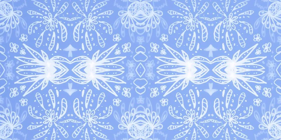 Seamless flower folk pattern. Abstract ethnic print. Watercolor batik background Stock Illustration