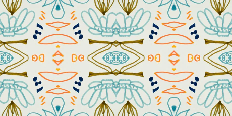 Seamless flower folk pattern. Abstract ethnic print. Watercolor batik background Stock Illustration