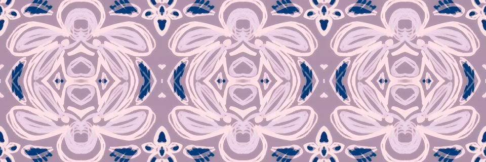 Seamless flower folk pattern. Abstract ethnic print. Watercolor batik background Illustrazione stock