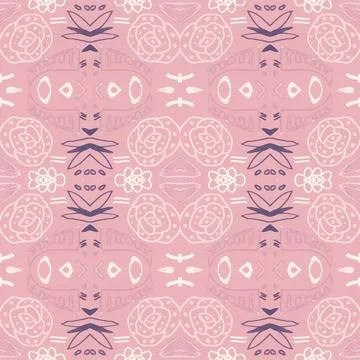 Seamless flower folk pattern. Abstract ethnic print. Watercolor batik background Stock Illustration