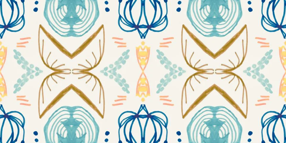 Seamless flower folk pattern. Abstract ethnic print. Watercolor batik background Illustrazione stock