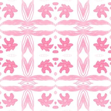 Seamless flower folk pattern. Abstract ethnic print. Watercolor batik background Illustrazione stock