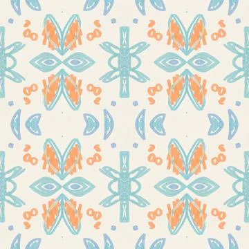 Seamless flower folk pattern. Abstract ethnic print. Watercolor batik background イラスト素材