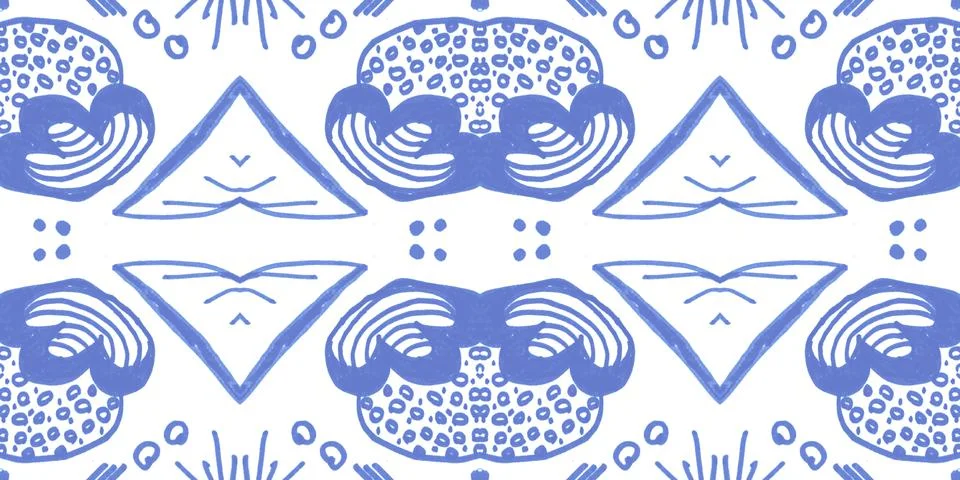 Seamless flower folk pattern. Abstract ethnic print. Watercolor batik background Illustrazione stock