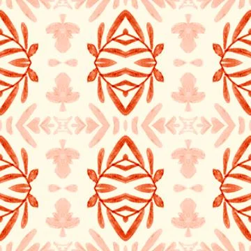 Seamless flower folk pattern. Abstract ethnic print. Watercolor batik background Stock Illustration